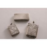 A VICTORIAN SCOTTISH SILVER VESTA CASE plain rectangular with a "go-to-bed" socket on the base,