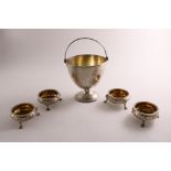 A VICTORIAN SILVER SWING HANDLED SUGAR BASIN with engraved decoration, & reeded borders, crested, by