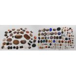 A LARGE QUANTITY OF POLISHED AGATE PANELS glass & hardstone cameos, reverse painted crystals,
