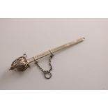A VICTORIAN MINIATURE SILVER MODEL OR REPLICA OF A BASKET-HILTED SWORD with scabbard & short