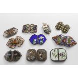 TWO LATE 19TH / EARLY 20TH CENTURY CHINESE CLOISONNE ENAMELLED BRASS BUCKLES and eight other