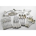 A QUANTITY OF ANTIQUE KING'S PATTERN FLATWARE (DIAMOND SHELL HEELS) TO INCLUDE:- Six table forks,