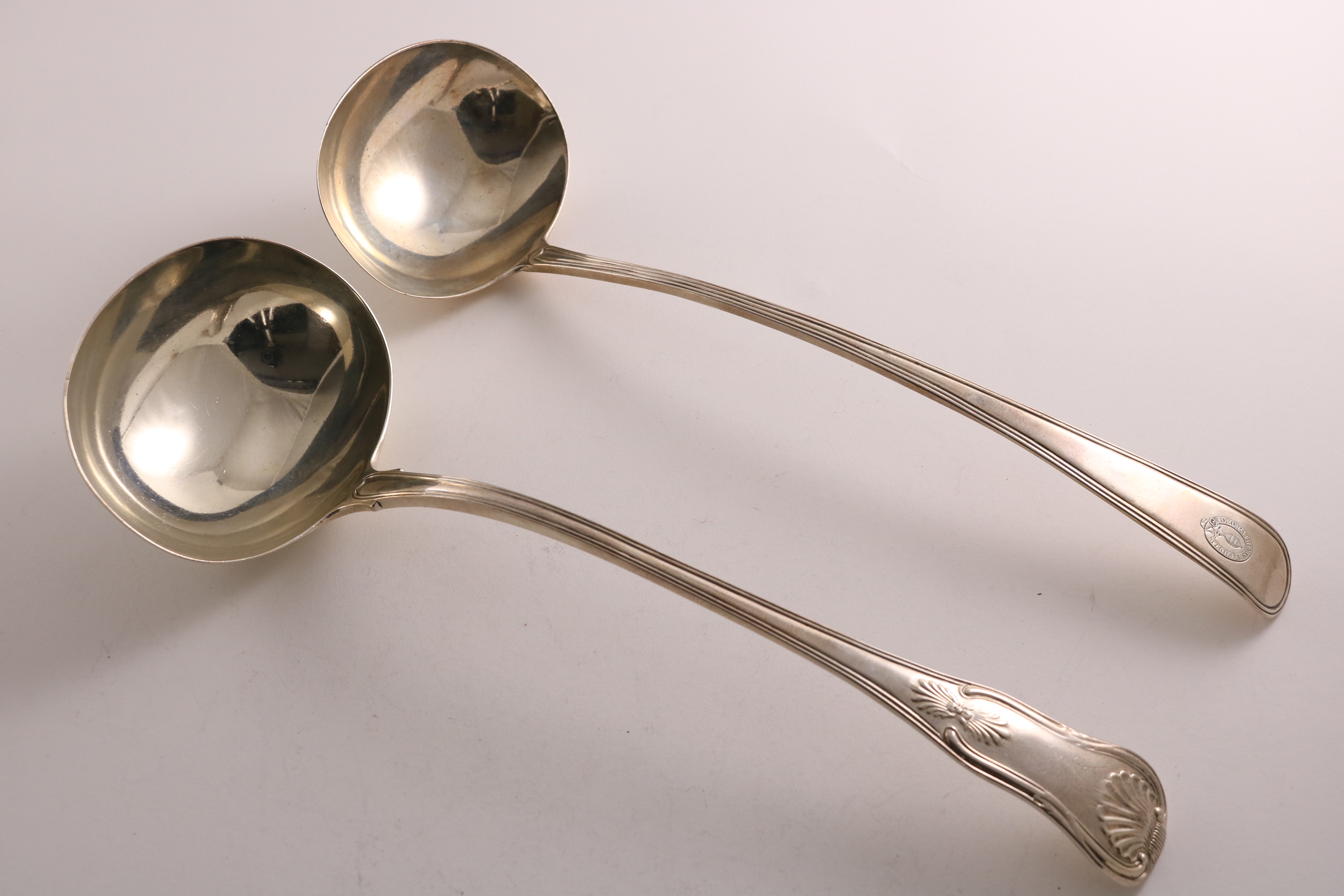 A GEORGE III SILVER KING'S PATTERN SOUP LADLE (with Union Shell heel), by William Chawner, London