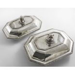 A PAIR OF GEORGE III RECTANGULAR CUSHION-SHAPED ENTREE DISHES AND COVERS with canted corners,