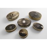 THREE LATE VICTORIAN / EDWARDIAN ABERDEEN MOUNTED HORN SNUFF BOXES oval with faceted quartz bosses