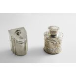 AN EDWARDIAN SILVER NOVELTY BOX resembling a George III canteen box with a swing finial and