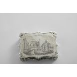 A RARE EARLY VICTORIAN ENGRAVED "CASTLETOP" VINAIGRETTE of shaped rectangular outline with a view of