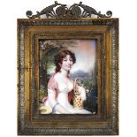 FRENCH SCHOOL EARLY 19TH CENTURY Miniature portrait of a young lady seated, wearing a shawl and