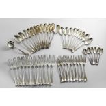AN EDWARDIAN PART-CANTEEN OF HANOVERIAN PATTERN FLATWARE TO INCLUDE:- Twelve table spoons, twelve