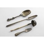 A GEORGE III MARROW SCOOP crested, marks distorted, a William IV toddy ladle with a turned ivory