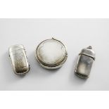 A VICTORIAN CIRCULAR SILVER VESTA CASE & SLOW MATCH HOLDER of plain circular outline with a