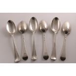 A SET OF SIX GEORGE II SILVER TABLE SPOONS Hanoverian pattern, crested, by Richard Pargetter, London