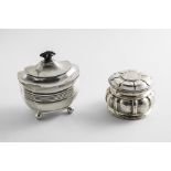 A LATE VICTORIAN SILVER TEA CADDY on ball feet with a domed cover, by T. Bradbury, London 1898 and a