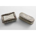 A WILLIAM IV RECTANGULAR SILVER SNUFF BOX with raised floral borders and chased convex sides,