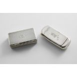 A VICTORIAN SILVER ENGINE-TURNED SNUFF BOX of plain rectangular form, initialled "IY" on the