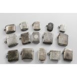 FIFTEEN VARIOUS LATE 19TH / EARLY 20TH CENTURY SILVER VESTA CASES none with initials, by various