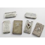 AN ASSORTMENT OF SMALL SILVER CARD CASES:- An Edwardian "Scottish market" example with inset agate