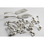 THIRTY-ONE VARIOUS, EXETER HALLMARKED CONDIMENT SPOONS George III pattern fish slice, initialled,