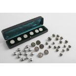 BUTTONS:- A cased set of six Edwardian buttons with a hammered finish, by Reynolds & Westwood,