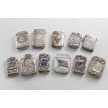 ELEVEN NORTH AMERICAN / CANADIAN SILVER VESTA CASES FROM THE LATE 19TH / EARLY 20TH CENTURY TO