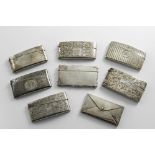 EIGHT VARIOUS SMALL SILVER CARD CASES (including one in the form of an envelope), all except one