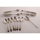 A SET OF SIX GEORGE III BRIGHT-CUT TEA SPOONS initialled "RP", by S. Godbehere and E. Wigan,