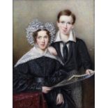 ATTRIBUTED TO BENJAMIN WEST JNR. (1772-1848) Miniature portrait of Margaret Harris and her son
