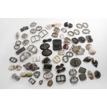 A QUANTITY OF ASSORTED BUCKLES in a variety of non-precious materials (mother of pearl, plastic,