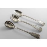 A GEORGE III / IV SILVER FIDDLE & THREAD PATTERN BASTING SPOON with presentation initials, by