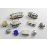 A MIXED LOT:- of ten assorted small silver boxes (including a circular enamelled compact), mixed