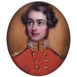 HENRY COLLEN Miniature portrait of an officer of the Scots Fusilier Guards c.1820, wearing red coat,
