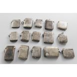FIFTEEN VARIOUS EARLY 20TH CENTURY SILVER VESTA CASES all with initials, by various makers,