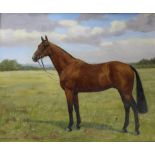 •FRANCES MABEL HOLLAMS (1877-1963) A BAY RACE HORSE, LEGAL PRINCE Signed and dated `58, oil on