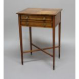 REGENCY STYLE SATINWOOD SIDE TABLE, with two drawers on tapering square section legs and x-