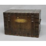 OAK AND IRON BOUND SILVER CHEST, 19th century, with retailer's label for 'Green & Ward, Goldsmiths &