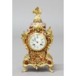 FRENCH LOUIS XV STYLE BOULLE MANTEL CLOCK, the 3 3/4" enamelled dial on a brass eight day movement