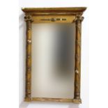 19TH CENTURY GILT OVERMANTEL MIRROR, the bevelled plate flanked by twisting vine columns, height