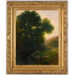 THOMAS DINGLE (1818-c.1900) LOCK GATES ON THE TEIGN, EVENING Oil on canvas 90 x 70cm. ++ Lined;