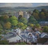 •BARRY WATKIN (Contemporary) DUNSTER VILLAGE, OCTOBER, WITH CLASSIC CARS Signed, pastels 49 x 57cm.;