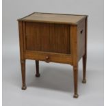 MAHOGANY BEDSIDE COMMODE, 19th century, the shaped rectangular top above tambour front cupboard