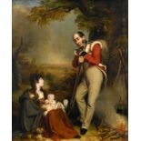 ROBERT TREWICK BONE (1790-1840) A SOLDIER, HIS WIFE AND CHILD; PORTRAITS Signed, also signed and