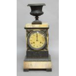 EMPIRE STYLE BRONZE AND SIENNA MARBLE MANTEL CLOCK, the 4 1/2" gilt dial with Roman numerals on a
