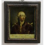 PAIR OF GLASS PICTURES; portrait of George III and Queen Charlotte in original frames, 15cm x