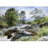 JOHN MACWHIRTER, RA (1839-1911) ROCKY RIVER VIEW Signed MacW, watercolour, gouache and pencil 24.5 x