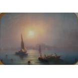 GIOACCHINO LA PIRA (Fl.1839-1870) NEAPOLITAN FISHERMEN IN MISTY TWILIGHT Gouache 28 x 41.5cm. ++