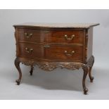GEORGE II STYLE MAHOGANY SERPENTINE COMMODE, the two long drawers flanked by shaped corners and