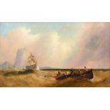 JOHN CALLOW (1822-1878) A FISHING BOAT AND OTHER VESSELS IN COASTAL WATERS Signed, oil on canvas