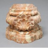 ROSSO MARBLE PLINTH, 19th century, with carved shell motifs above a serpentine base, height 17cm,