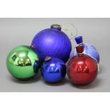 COLLECTION OF GLASS WITCHES BALLS, in various colours, including one with a satin blue finish,