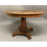 DANISH MAHOGANY CENTRE TABLE, 19th century, the oval top on tapering octagonal column and